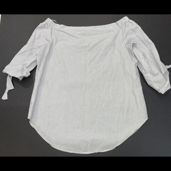 Babaton Aritzia Cold Shoulder Blue Stripe Preppy Quiet Luxury Designer Blouse M - Picture 2 of 14